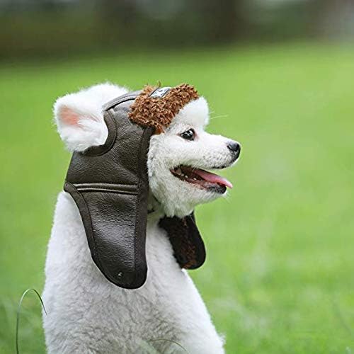 Sombrero de aviador para perro, sombrero de piloto de invierno con orejeras para clima frío (XL, marrón)