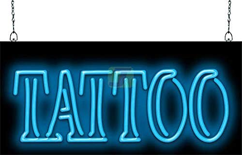 Cartel de neón para tatuaje, 24.0in de ancho x 11.0in de alto, letras azules brillantes, real, calidad doblada a mano, neón