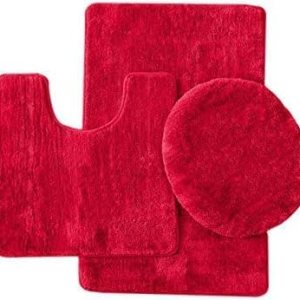 Juego de 3 alfombras de baño sólidas que incluye alfombra de baño, tapete de contorno y tapa de inodoro (rojo) Juego de 3 alfombras de baño sólidas que incluye alfombra de baño, tapete de contorno y tapa de inodoro (rojo)