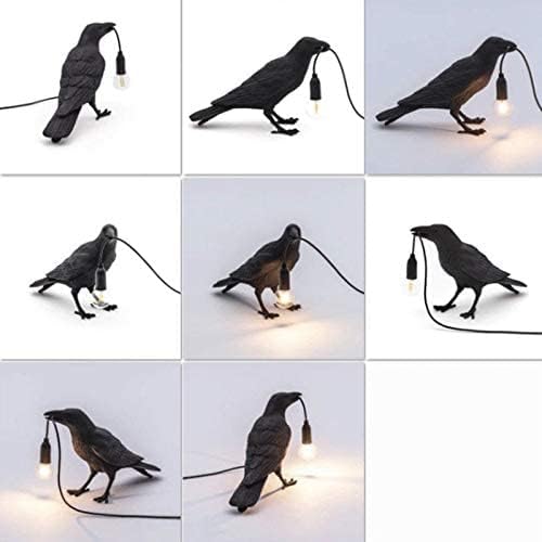 Luluckly Raven Light Birds Lámparas de mesa Dormitorio Resina Cuervo Lámpara de Escritorio Lámpara de Mesilla Luz de Pared Aplique Negro A