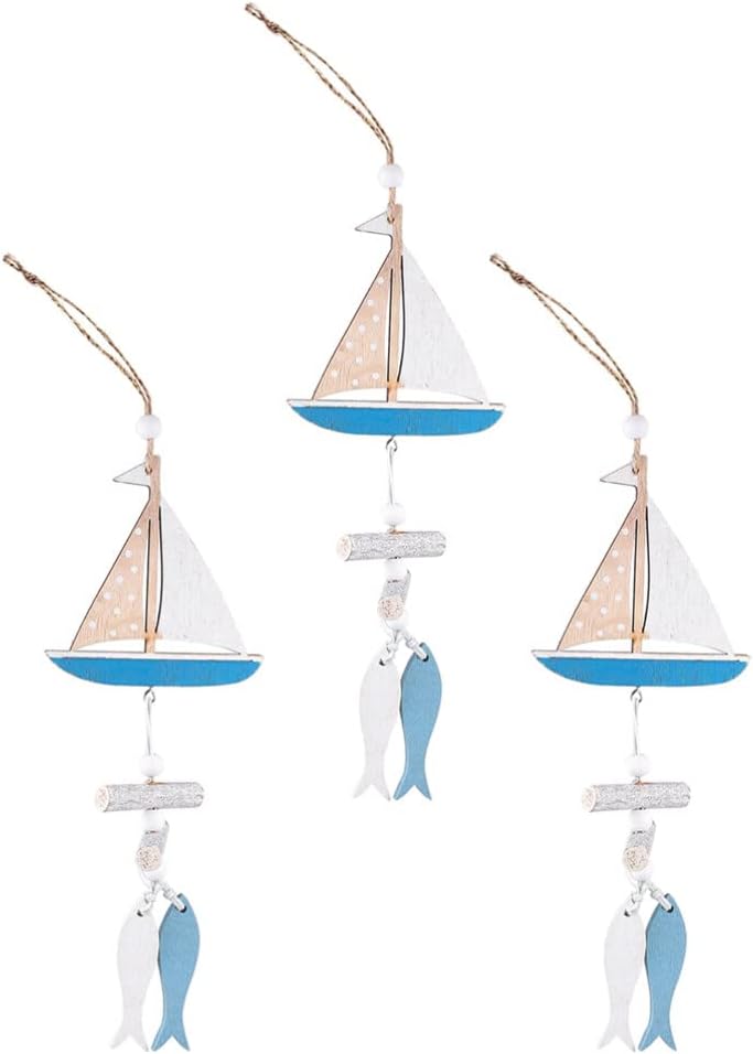 GANAZONO Decoración para el hogar, adorno de velero, 3 piezas de madera para colgar, decoración de pared para colgar en la puerta, decoración