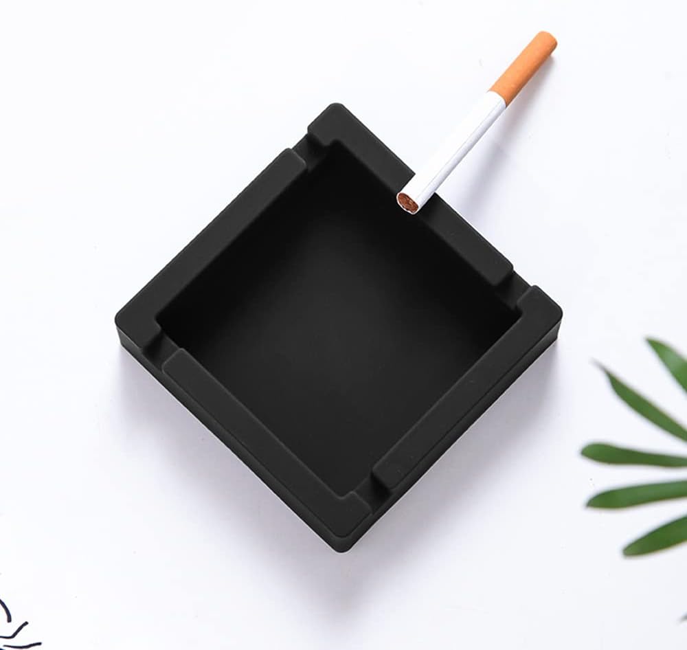 Cenicero de silicona irrompible para cigarrillos, 2 piezas, con 4 reposos de doble uso para exteriores, patio, exterior, interior (negro)