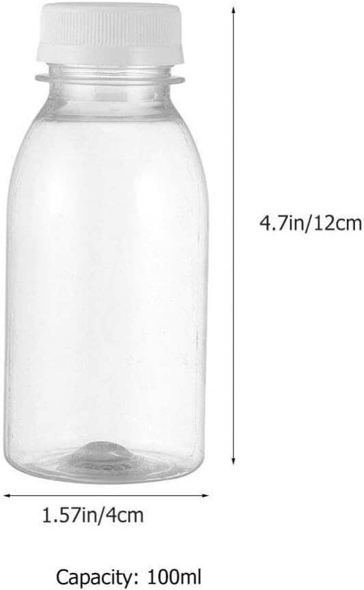 Kichvoe Botellas de leche vacías botellas de jugo con tapas blancas para exprimir, 6 unidades de 3.4 fl oz, botellas vacías transparentes