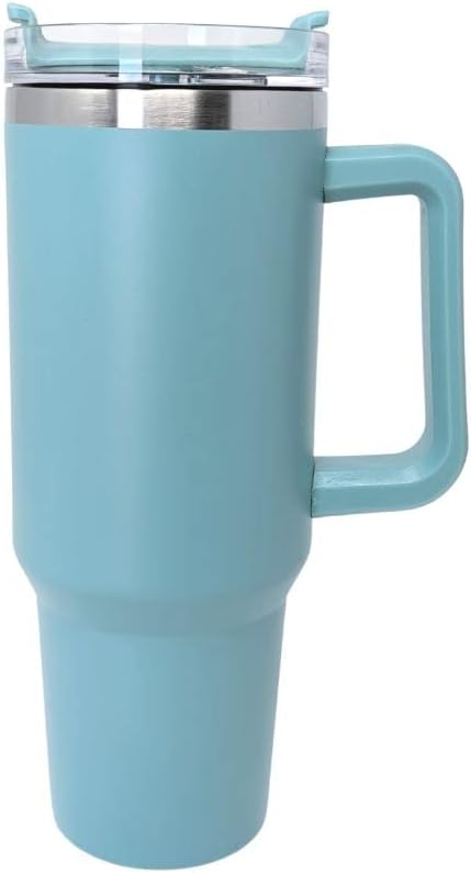 Vaso térmico de acero inoxidable de doble pared de 40 onzas, con tapa y popote (aguamarina)