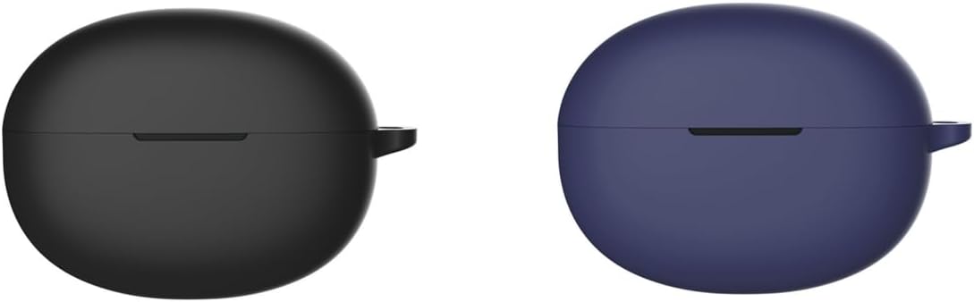 DAYJOY – Juego de 2 fundas protectoras de silicona suave compatibles con auriculares Realme Buds Air 5, funda protectora con llavero (negro y azul)