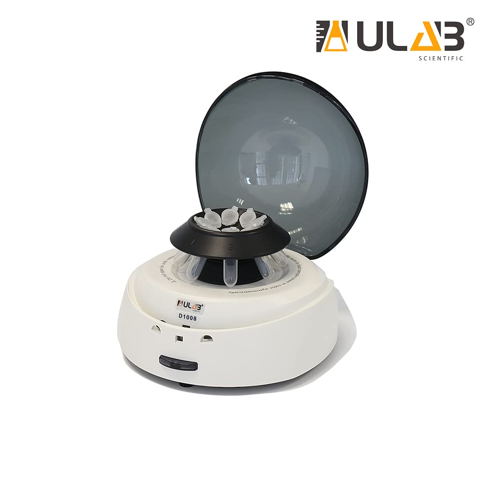 ULAB Mini centrífuga, micro centrífuga de laboratorio de sobremesa 7000RPM, bajo ruido, 2 rotores para 8 tiras de PCR de 0.20.51.50.1 fl oz y 0.0 fl