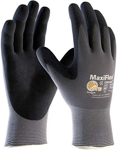 MaxiFlex 34-874 – Guantes de nailon y licra de punto sin costuras con agarre de microespuma recubierta de nitrilo en la palma y los dedos (12, S)