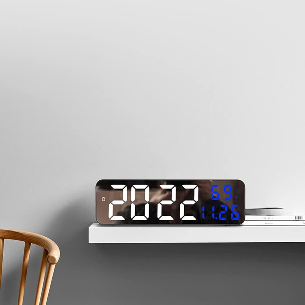 Reloj de pared digital para dormitorio, reloj digital LED para pared con 1224 horas, atenuación automática, temperatura y humedad, reloj digital de