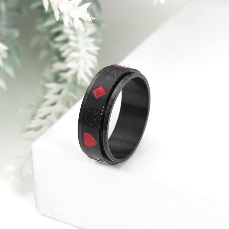 Anillo giratorio de póquer para hombres y mujeres de titanio de acero inoxidable con ases de pala, cartas de juego giratorias, anillos para aliviar