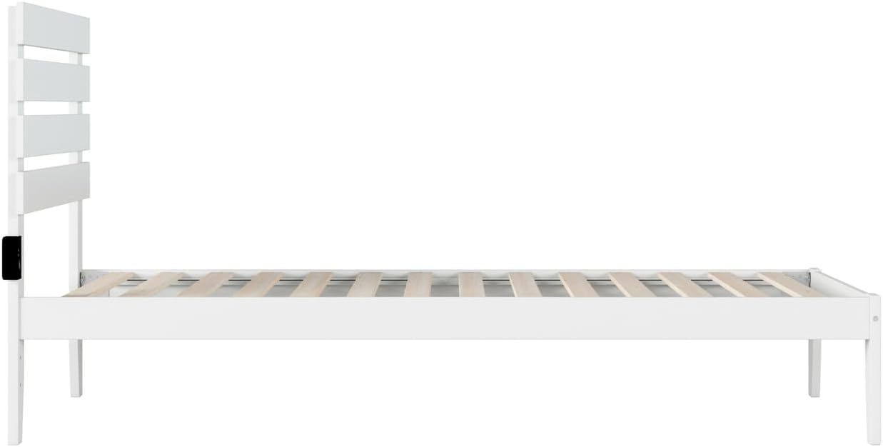 AFI, Cama de plataforma Oxford, tamaño individual XL con cargador USB conectable, color blanco
