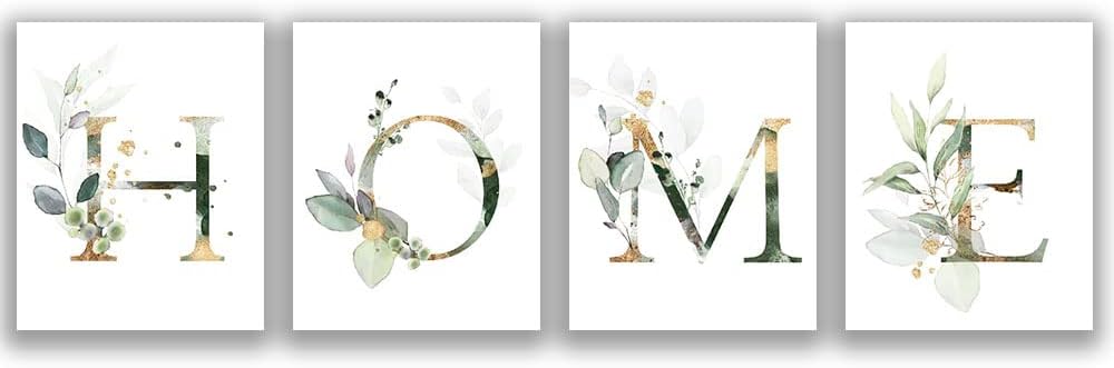 Juego de 4 impresiones artísticas de decoración de pared de baño (8 x 10 pulgadas), diseño botánico de hojas bohemias, hojas bohemias, hojas