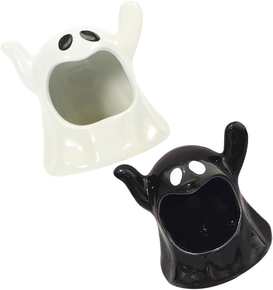 Didiseaon Decoración para el hogar, 2 piezas, candelabro, mesa, decoración de porcelana blanca, portavelas de cerámica de Halloween, regalo de