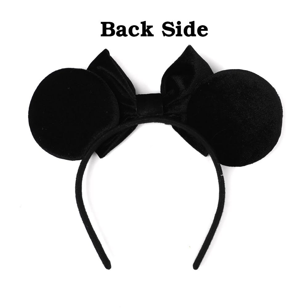 JIAHANG Diadema de terciopelo con orejas de ratón para el cabello, perlas negras, decoración de fiesta, disfraces, accesorios para el cabello para