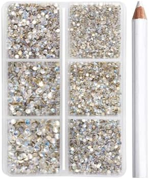 Beadsland 7200 diamantes de imitación con parte trasera plana, diamantes de imitación transparentes para uñas y manualidades, mezcla de 6 tamaños