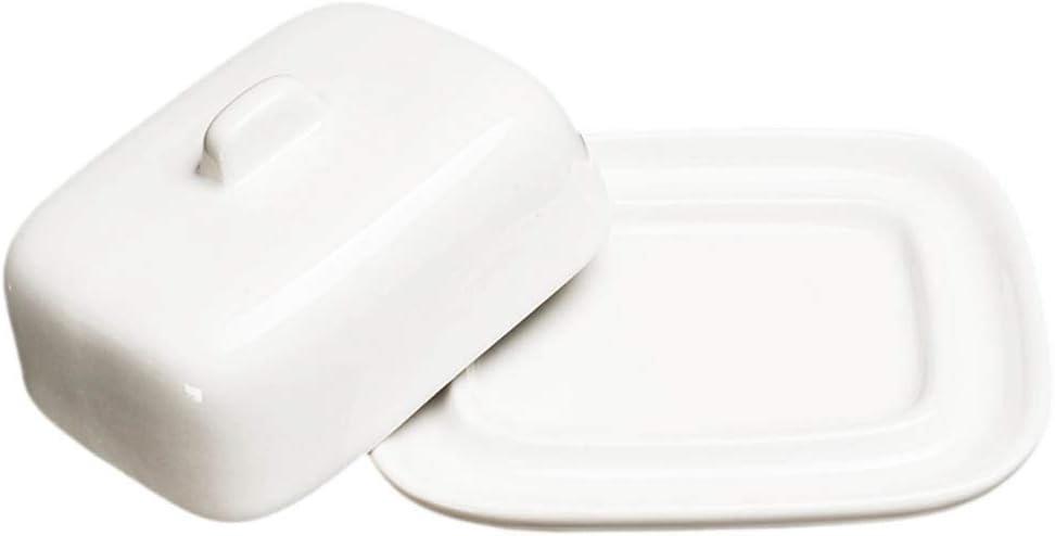 Sizikato Mantequillera pequeña de porcelana blanca pura con tapa