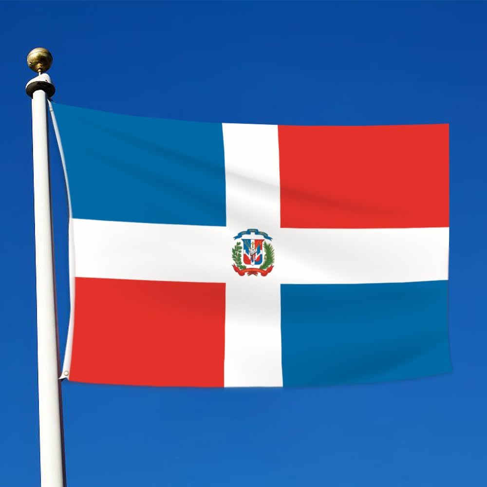 Bandera de República Dominicana de 3 x 5 pies, banderas impresas de poliéster 100D para decoración patriótica de interiores y exteriores