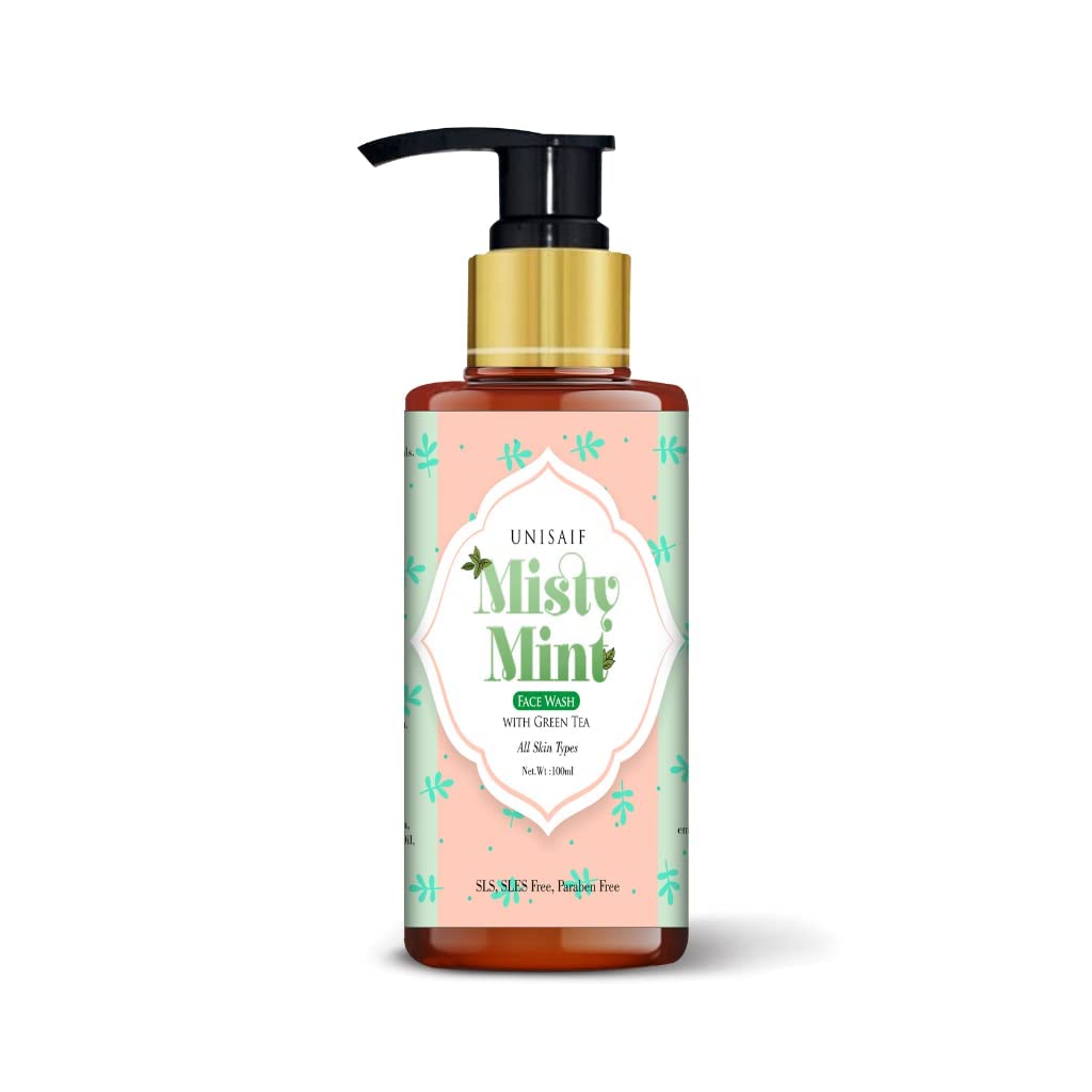 Unisaif Misty Mint Green Tea Face Wash – Lavado facial de árbol de té para piel seca con menta  Lavado facial natural para la prevención del acné