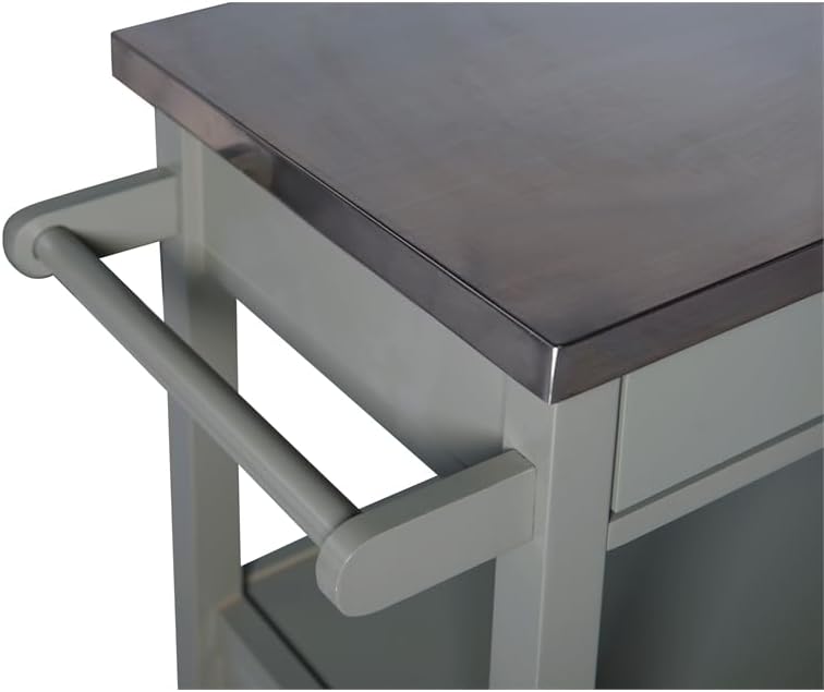 Riverbay Furniture Carrito de isla de cocina de microondas con tapa de acero inoxidable de madera de pino en gris