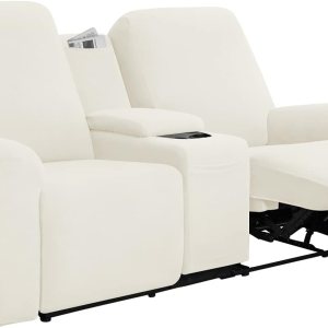 Easy-Going Funda elástica para sofá reclinable con consola central, suave vellón ajustable de 2 asientos con soporte y almacenamiento, protector de Easy-Going Funda elástica para sofá reclinable con consola central, suave vellón ajustable de 2 asientos con soporte y almacenamiento, protector de