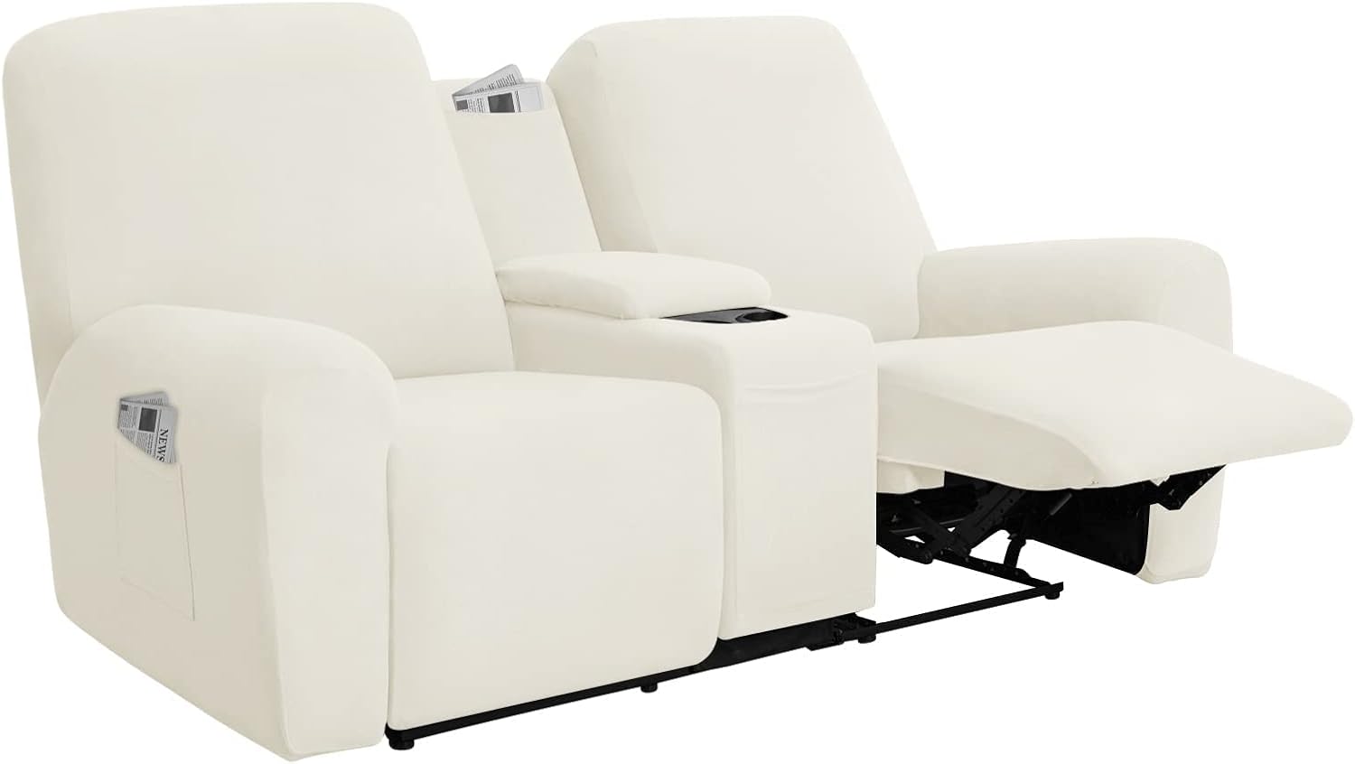 Easy-Going Funda elástica para sofá reclinable con consola central, suave vellón ajustable de 2 asientos con soporte y almacenamiento, protector de