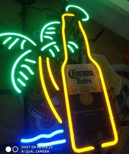 Letrero de neón de cristal real loro palmera árbol marco de metal 42X32CM decoración luz cerveza bar pub garaje habitación