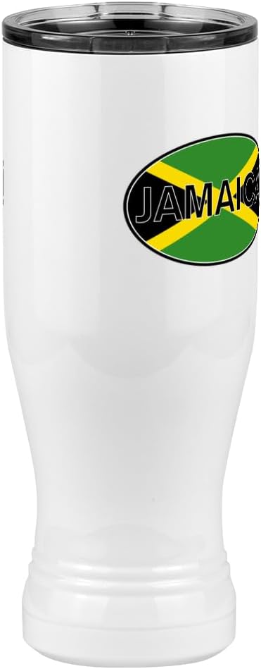 Just So Posh Jamaica – Vaso ovalado con tapa, diseño de bandera de país ovalada europea, color blanco de 20 onzas, color camello polar, acero
