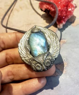 Sacred stone Owl Necklace. Spirit Animal. Blue Labradorite Crystal Owl Necklace Pendant. Shaman. Natural Stone Jewelry (Style B Labradorite)