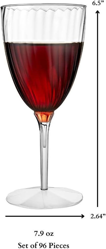 Copas de vino prémium de 8 onzas, plástico duro transparente, 1 pieza, paquete económico, 96 unidades
