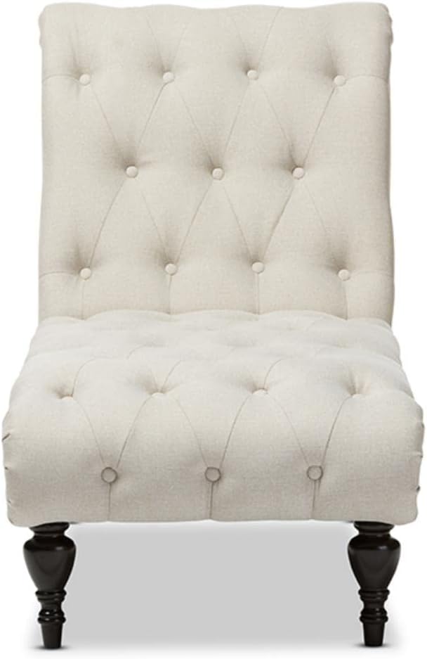 Baxton Studio Layla – Tumbona moderna de mediados de siglo tapizada de tela beige claro con botones, color crema
