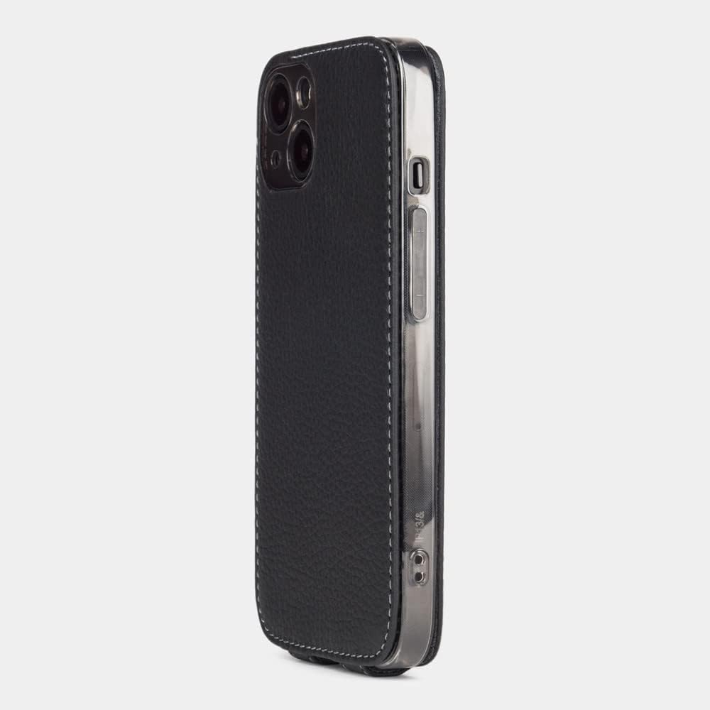 Marcel Robert – Funda de piel con tapa para iPhone 13 – Modelo patentado – Fabricado en Francia – Negro