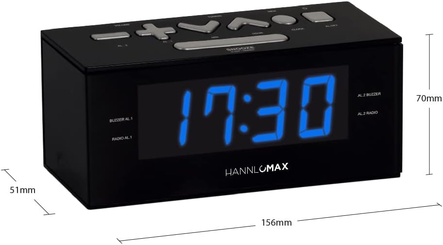HANNLOMAX Radio despertador HX-144CR, radio PLL AMFM, pantalla LED de 1.2 pulgadas, reloj digital con alarma dual, solo operación de CA (LED