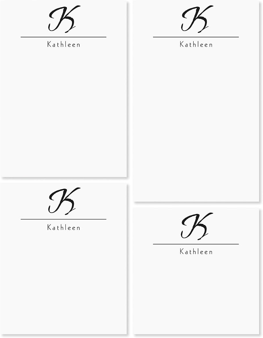 Current Juego de 4 bloc de notas personalizado con inicial, 100 hojas, varios tamaños, ideal para listas de compras, listas de comestibles y regalos