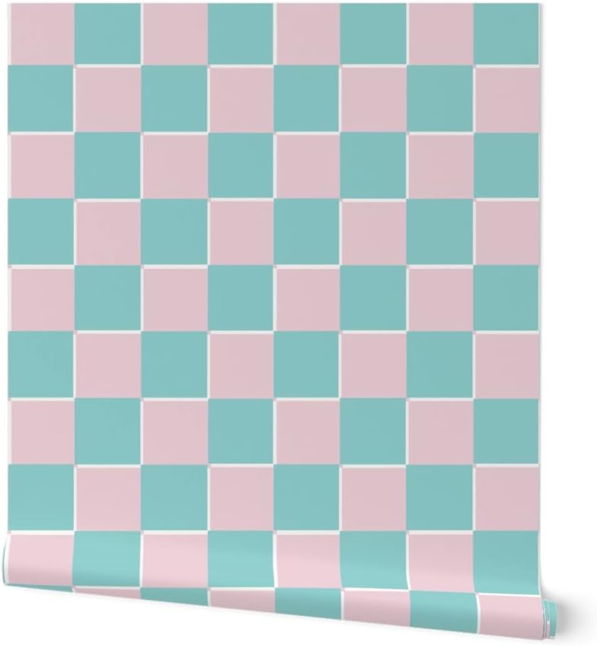 Spoonflower Papel tapiz extraíble de 3 x 2 pies  Papel tapiz de tablero de ajedrez rosa y verde con estampado de bloques pastel retro Y2K