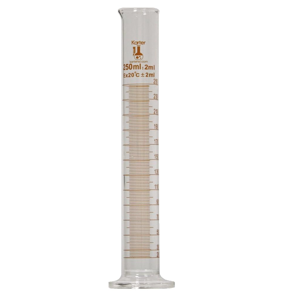 Karter Scientific 412G3, cilindro graduado de 8.5 fl oz, base redonda, vidrio de borosilicato 3.3 (individual)