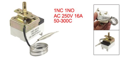 uxcell 1NC 1NO AC 250 16A 50-300C Interruptor de Control de Temperatura Termostato Capilar para Horno Refrigerador Ahumador Calentador