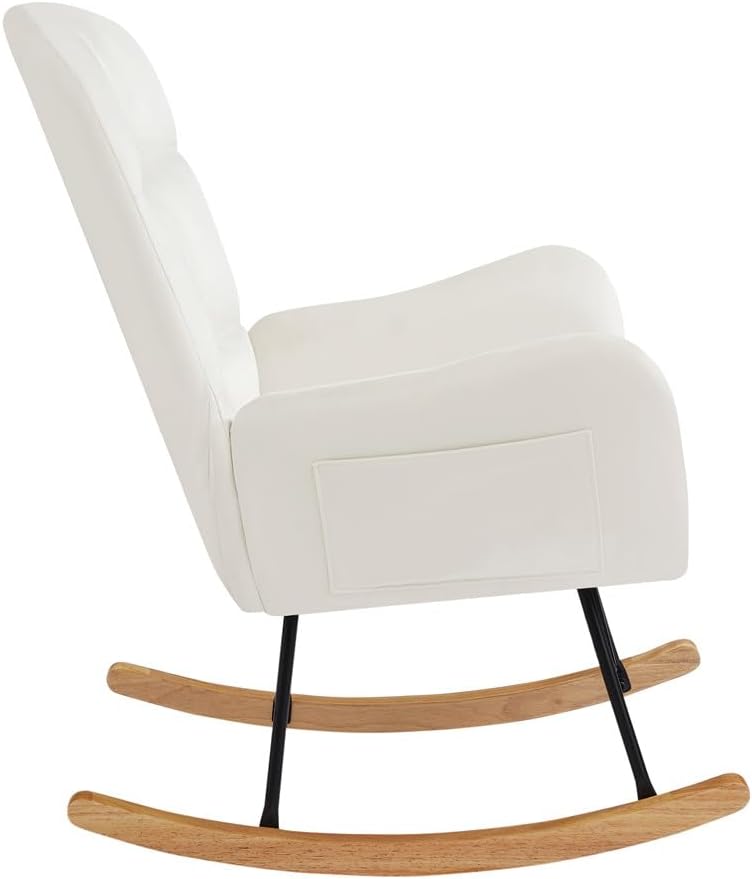 Mecedora para guardería, silla deslizadora tapizada con respaldo alto para sala de estar, dormitorio, oficinas (terciopelo blanco)