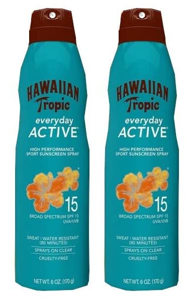 Hawaiian Tropic Everyday Active Clear Spray SPF 15 Protección ultraligera, de rápida absorción, resistente al sudor (paquete de 2)