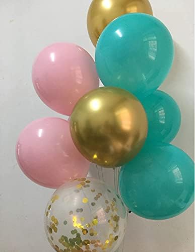 Since 105 piezas de suministros de fiesta temática de selva, verde, rosa, doble relleno, verde azulado, azul, dorado, confeti, globos de látex,