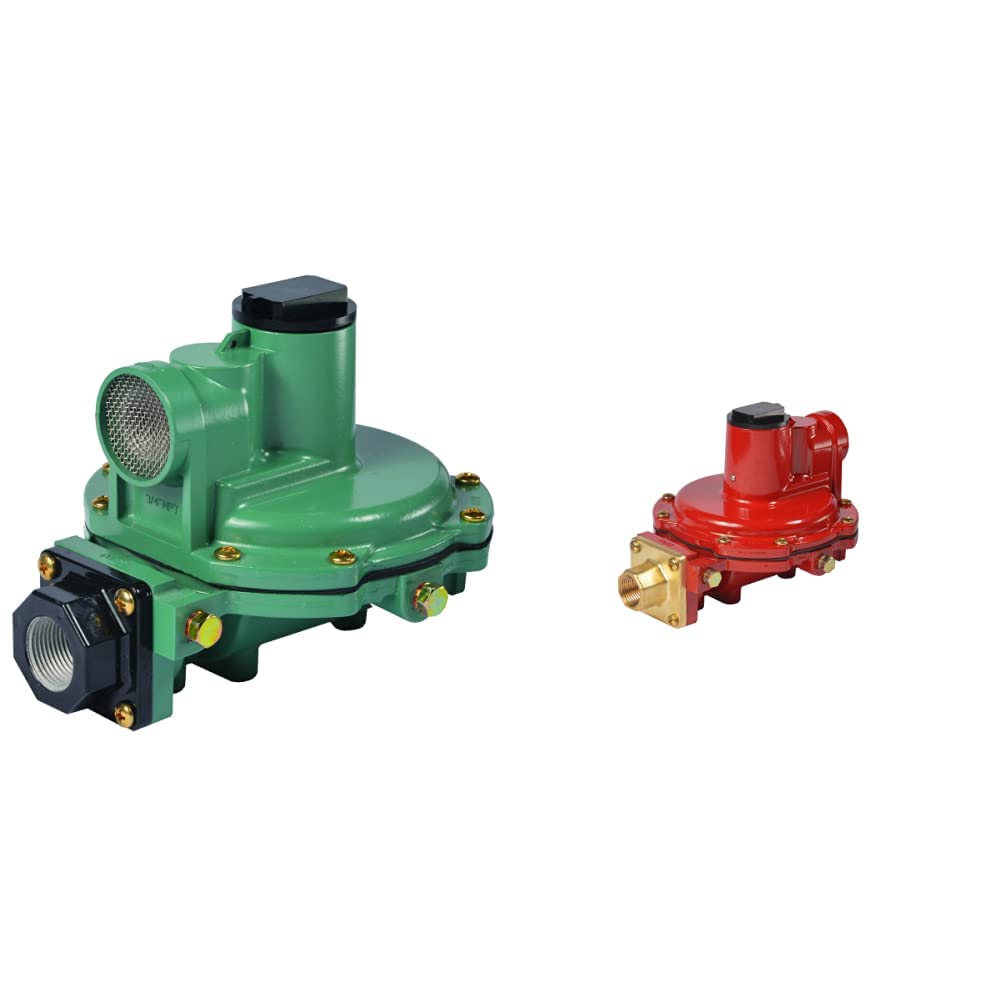 R622-DFF Regulador de 2 Etapa, 9-13″ W.C resorte, 34″ x 34″ NPT & R622H-JGJ 1st Etapa Regulador, 8-12 psig resorte, POL x 34″ NPT