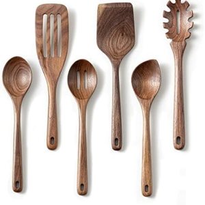 Gudamaye Cucharas de madera de nogal negro de 12 pulgadas para cocinar, 6 cucharas largas de madera Handel, utensilio de madera de nogal negro Gudamaye Cucharas de madera de nogal negro de 12 pulgadas para cocinar, 6 cucharas largas de madera Handel, utensilio de madera de nogal negro