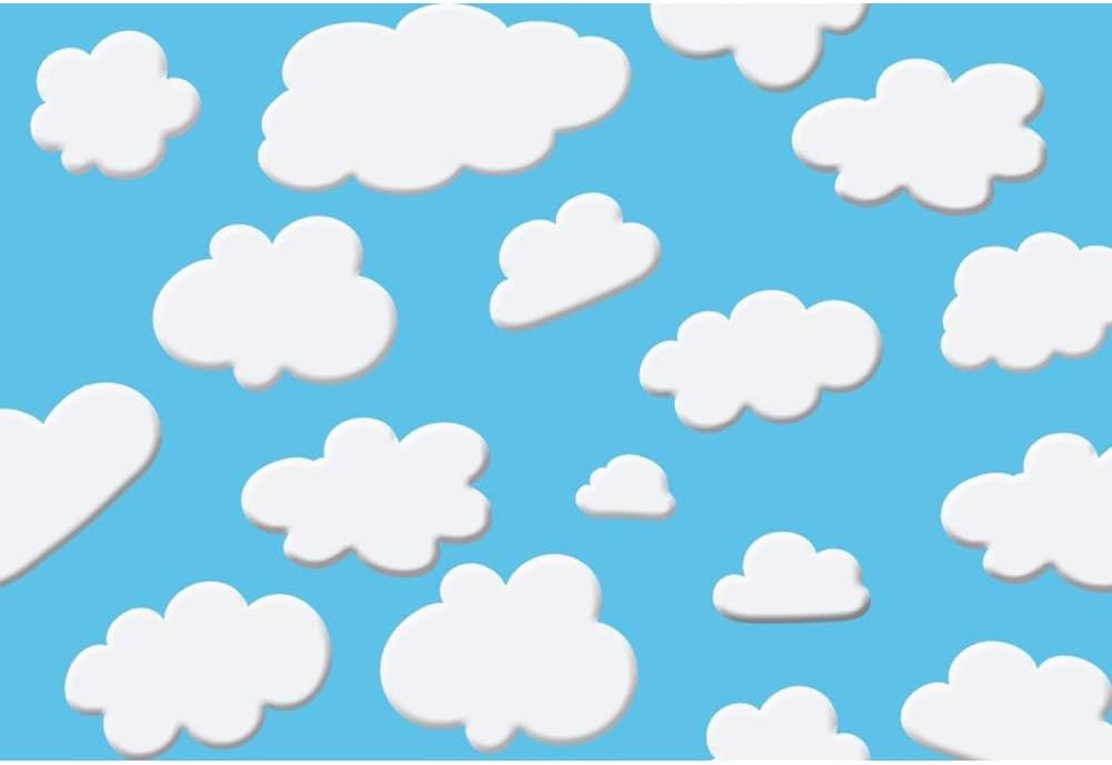 Laeacco Fondo de nubes blancas de cielo azul de dibujos animados de 10 x 6.5 pies, lindo fondo de fiesta de cumpleaños para niños, baby shower, mesa