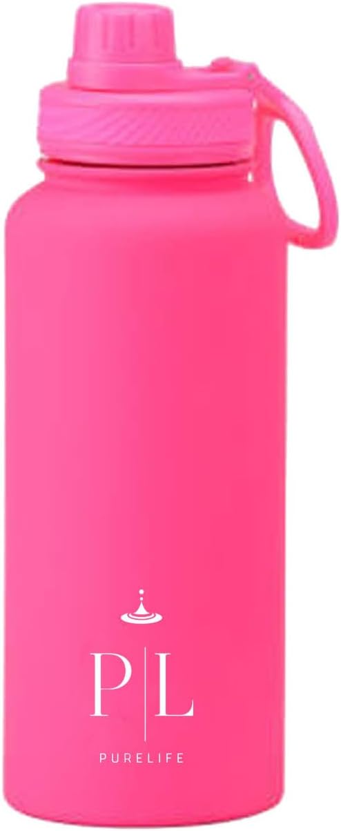 Purelife – Vaso de acero inoxidable Vacum Inuslated Adventure con tapa de 32 onzas para agua, té helado o café, licuado de frutas y más (rosa