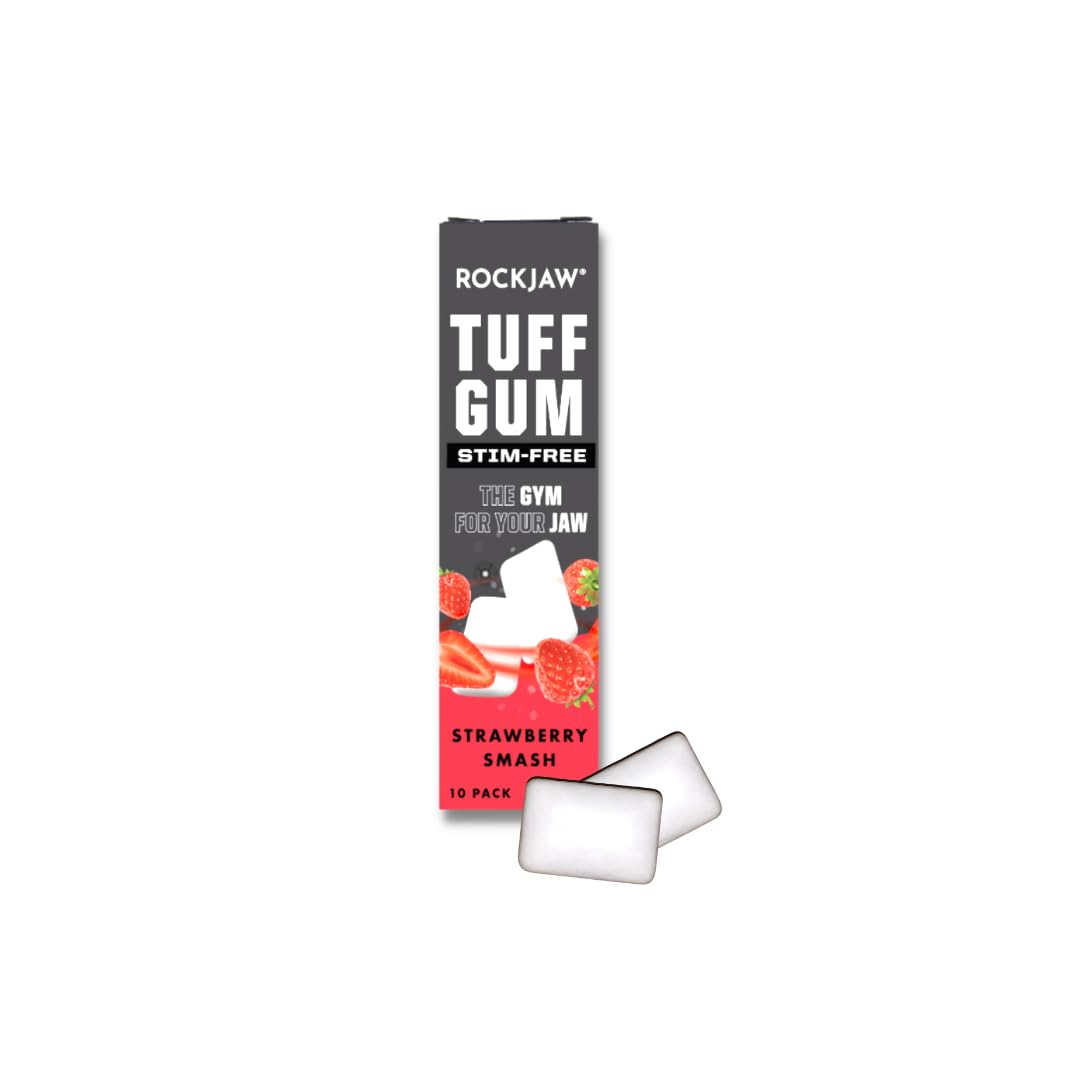ROCKJAW Tuff Gum 2.0 con vitaminas B (sin time), paquete de 10 unidades, 100% xilitol, sin aspartamo, sin azúcar (Strawberry Smash)