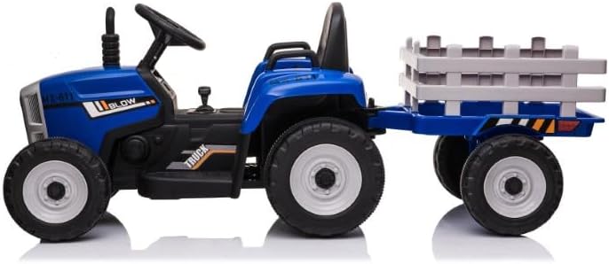Tractor de paseo para niños con remolque, 12 V, divertidas luces LED, audio USB, música, cambio de 3 velocidades y cinturón de seguridad, perfecto