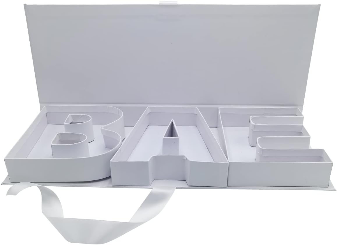WENPACK BAE bebé vacío cartón en forma de letra de papel rellenable maché chocolate fresa flor embalaje (BAEWHITE)