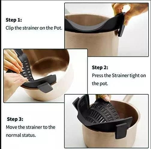 ENDEGOO – Colador de silicona y colador de pasta, colador ajustable de clip negro para ollas, sartenes y cuencos, colador de cocina para frutas y