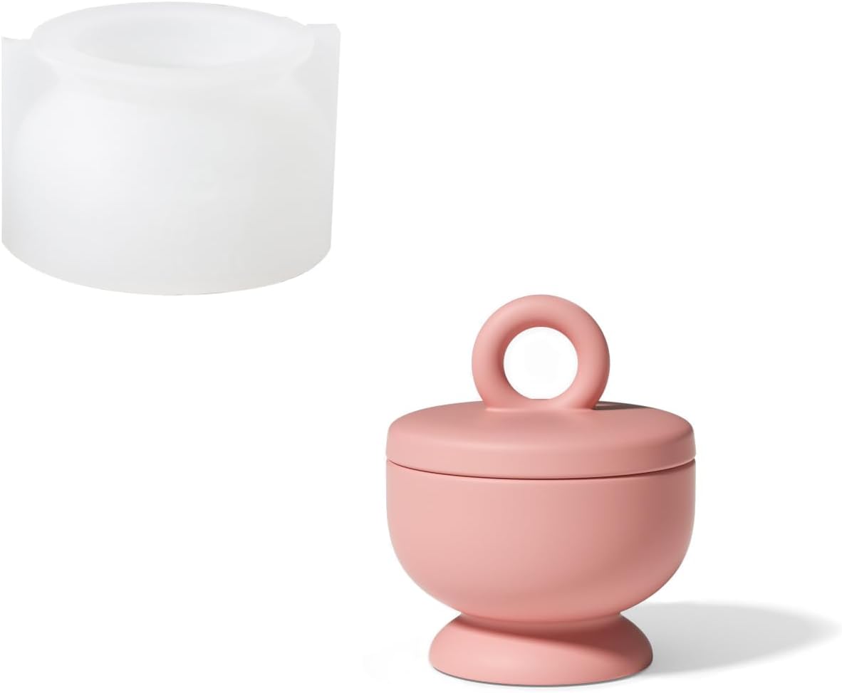 Boowan Nicole Tarro de vela de hormigón de cáliz Molde de silicona Soporte de vela de cemento con tapas, recipientes de molde para suministros de