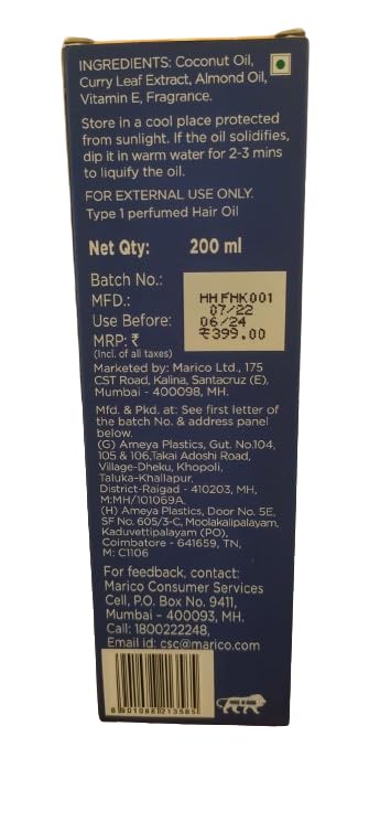Parachute Advansed Aceite para el cabello con hojas de curry con aceite de coco natural y vitamina E, reduce la caída del cabello y retrasa el