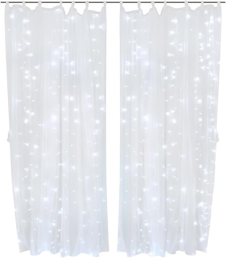 ProductWorks 300 luces LED blancas frías con 2 paneles de cortina transparentes