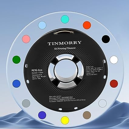 Filamento PETG de 0.069 pulgadas, TINMORRY PETG-Eco – Filamento de impresora 3D compatible con impresora 3D Bambu FDM, carrete de 2.2 libras, color